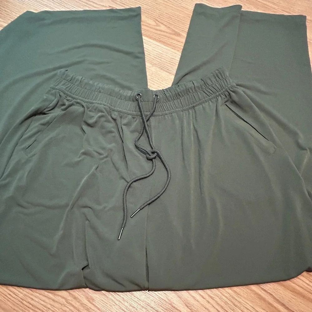 Lane Bryant Olive Green Wide Leg‎ Drawstring Pants Plus Size 14/16L Tall Stretch
